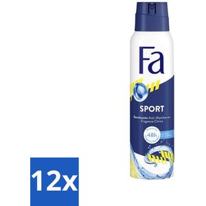 Fa - Deodorant Spray - Sport - Citroen - Tegen Vlekken - 48 uur Bescherming - 150 ml - Voordeelverpakking - 12 stuks