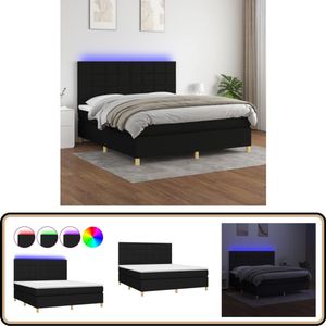 vidaXL Boxspring - Met matras en LED - Zwart - 180x200 cm Boxspring - Led Lamp - Pocketveer Matras - Hoofdbord - Zwarte Boxspring