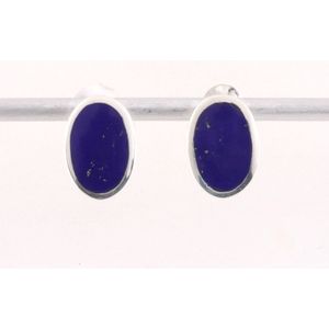 Ovale zilveren oorstekers met lapis lazuli