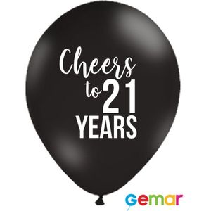 Ballonnen Cheers to 21 Years Zwart met opdruk Wit (helium)