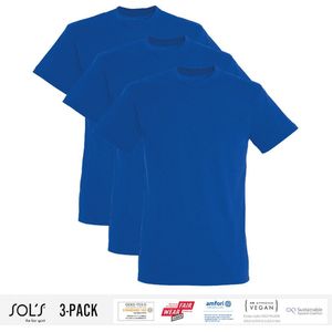 3 Pack Sol's Jongens/Meisjes T-Shirt 100% biologisch katoen Ronde hals Royal Blauw Maat 142/152 (11-12 Jaar)