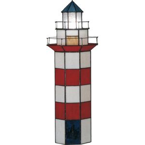 LumiLamp Tiffany Tafellamp Vuurtoren 21x56 cm Rood Wit Glas Zeshoek Tiffany Lampen