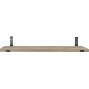 GoudmetHout - Massief eiken wandplank - 200 x 20 cm - Licht Eiken - Inclusief industriële plankdragers L-vorm UP Geen Coating - lange boekenplank
