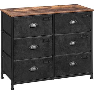 Dressoir Ladekast met 6 Laden – Stijlvolle Commode Kast, Rustiek Bruin Zwart