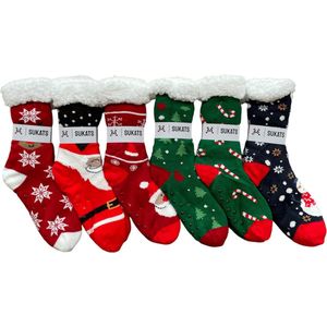 Sukats® Huissokken - Homesocks - 6 Paar - Maat 37-44 - One-Size - Anti-Slip - Fluffy - Heren Huissokken - Kerst - Kerstsokken - Slofsokken - Variant 1