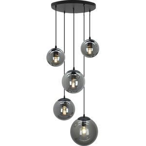 Olucia Dolf - Design Hanglamp - 5L - Metaal/Glas - Grijs;Zwart - Rond - 57 cm