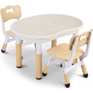 J&R Kindertafel met stoelen - Speeltafel - Tekentafel - Set van tafel en stoelen - Kunststof - Hoogte verstelbaar - Pinda vorm - 80x56