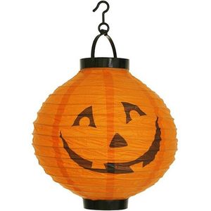 Pompoen lampion met LED verlichting - Lantaarn - Lampionnen - Halloween decoratie - Versiering - Papier - Oranje/zwart