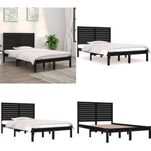 vidaXL - Bedframe - massief - hout - zwart - 135x190 - cm