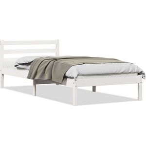 vidaXL - Bed - Frame - met - Hoofdbord - Wit - 80x220 - cm - Massief - Hout - Vuren