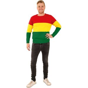 Gebreide trui rood/geel/groen gestreept unisex - Maat 176