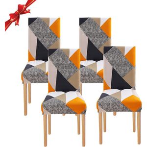 Stoelhoezen, 4 stuks, universeel, Stretch Stoelhoezen, Set van 4, moderne, elastische, duurzame stoelhoezen Voor Eetkamer, Banket, Decoratie (Oranje geometrie, 4 stuks)