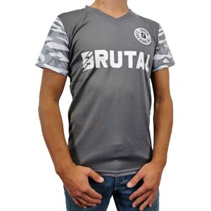 BRUTAL® T Shirt Heren Grijs Wit - Sportshirt Heren - V Hals - Korte Mouw - Met Print - Met Opdruk - Maat S