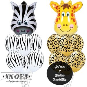 Snoes * Jungle Thema Ballon Boeketten Set van 2  1 x Zebra 1 x Giraffe Safari Verjaardag Folie en Latex ballonnen