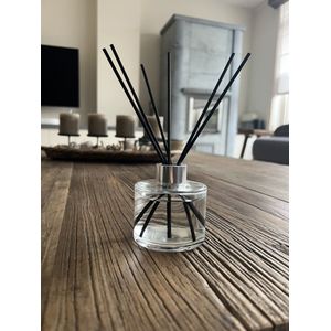 Scents geurstokjes | transparant glas | Inhoud 110ml | Geur: Africa | hervulbaar | 6 Zwarte geurstokjes | Reed diffuser | Geurstokjes | Geschenkdoos | Scents | 4-6 Weken geurplezier