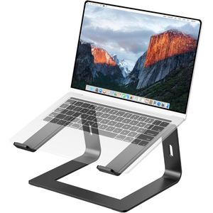 Ergonomische Ultradunne Aluminium Laptopstandaard met Ventilatie en Antislip Pads voor Op Kantoor - Zwart
