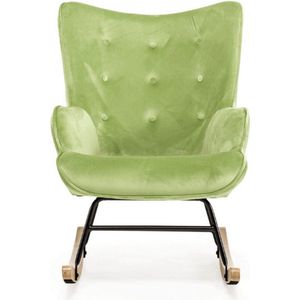 Aemely Schommelstoel Steerne – Licht groen velvet - Hout en staal - Schommelstoel babykamer - Fauteuil - Hoge rugleuning