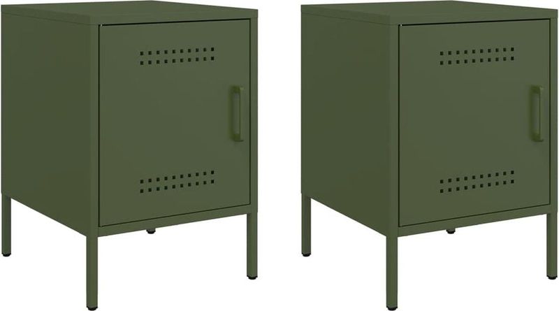 vidaXL - Nachtkastjes - 2 - st - 36x39x50,5 - cm - staal - olijfgroen