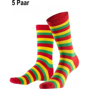 5x Paar sokken gestreept rood geel groen 41-46 - Thema feest party disco festival partyfeest carnaval optocht