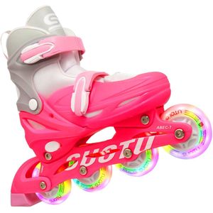 Suotu Skeelers - Inlineskates Verstelbaar - Skeelers meisjes en jongens - Maat: EUR 32-36 - lichtgevende wielen - Roze/Grijs - M