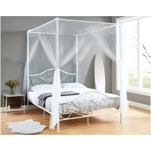 Hemelbed - 140 x 190 cm - Metaal - Wit - LEYNA L 142 cm x H 211 cm x D 198.5 cm