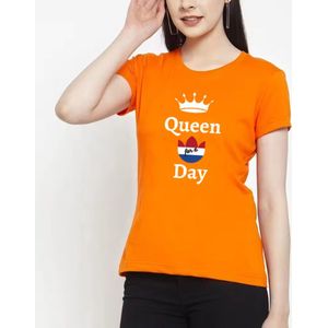 ASTRADAVI Casual Wear - Koningsdag Oranje T-Shirt - Katoenen t-shirt met Nederlandse vlag - Queen For A Day - Oranje / Size 1 (S/M/L)