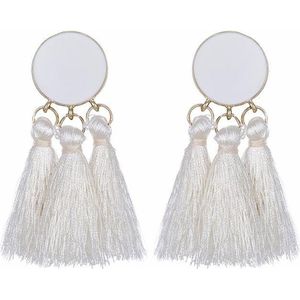 Fako Bijoux® - Oorbellen - Kwast - Boho - Cirkel - Wit