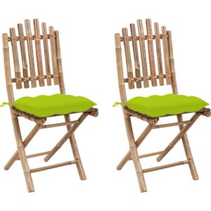 The Living Store Buitenstoelen Set - Bamboe - Inklapbaar - Helder groen kussen - 50x42x92 cm - 2 stuks