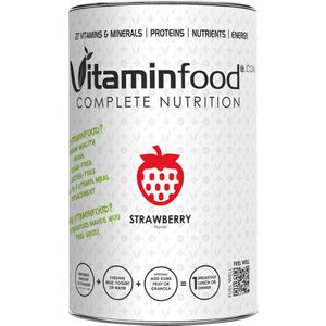 VITAMINFOOD | Complete Maaltijdvervangende Voeding | Smaak (AARDBEI) | 27 Vitaminen&Mineralen | Suikervrije, Vegan Maaltijdvervangers |100g ErwtenProteïnen|pot =450g