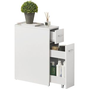 Niskast Lanny - Badkamermeubel - Op Wielen - 61x20x45 cm - Wit - Spaanplaat - Modern Design