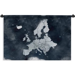 Wandkleed EuropakaartenKerst illustraties - Europakaart op achtergrond van donkerblauwe waterverf Wandkleed katoen 90x60 cm - Wandtapijt met foto