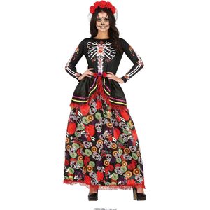 Guirca - Spaans & Mexicaans Kostuum - Feestelijke Day Of The Dead Catrina - Vrouw - Rood, Zwart - Maat 38-40 - Halloween - Verkleedkleding