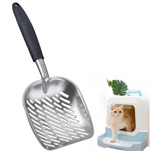Boraboi ® Zwarte Metalen Kattenschep met Anti-aanbaklaag en Ergonomische Houten Handgreep