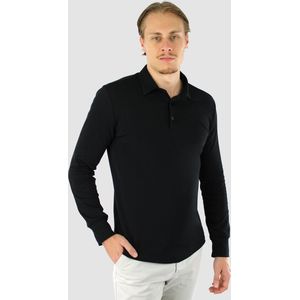 Vercate - Heren Polo Lange Mouw - Strijkvrij Poloshirt - Zwart - Slim Fit - Excellent Katoen - Maat XXL