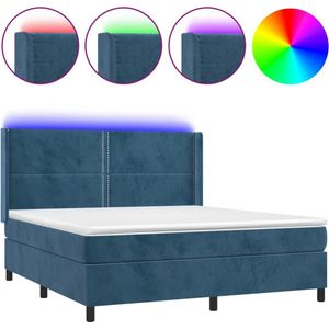 vidaXL - Boxspring - met - matras - en - LED - fluweel - donkerblauw - 180x200 - cm