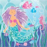 16x Zeemeermin/mermaid/oceaan themafeest servetten 33 x 33 cm - Kinder feestartikelen/versiering voor op tafel