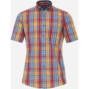 Redmond comfort fit overhemd - korte mouw - popeline - rood geruit - Strijkvriendelijk - Boordmaat: 43/44