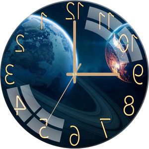 Glazen wandklok - 30 cm - stil - niet tikkende - kwaliteit kwarts - batterij-aangedreven - ronde wandklokken - keuken woonkamer - slaapkamer hal kantoor (planeten)