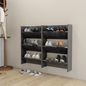 The Living Store Schoenenkast - Moderne schoenenkastset - 60 x 18 x 90 cm - Hoogglans grijs