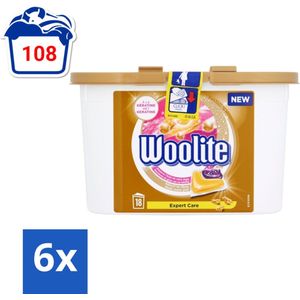 Woolite Expert Care - Wasmiddelcapsules - Met Keratine - Delicate Was - 18 Wasbeurten - Voordeelverpakking - 6 stuks
