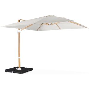 sweeek - Offset vierkante parasol 3x3m top of the range excentrisch 360° draaibaar + set van 4 verzwaarde tegels 50x50cm