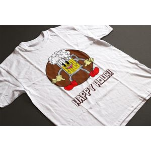 Shirt - Happy hour - Wurban Wear | Grappig shirt | Bier | Unisex tshirt | Drankspel | Klok | Wit & Zwart