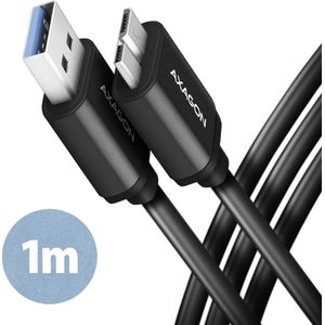 AXAGON BUMM3-AM10AB cable Micro-B USB <-> USB-A 3.2 Gen 1, 1m, 3A, ALU, PVC, Black *USBAM *MICROBM