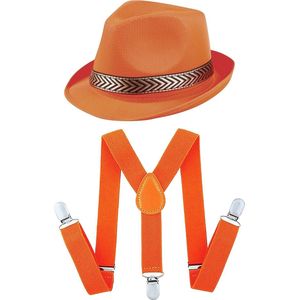 Toppers - Koningsdag/Sport verkleed set compleet - hoedje en bretels - oranje - heren/dames - verkleedkleding - Nederland supporters