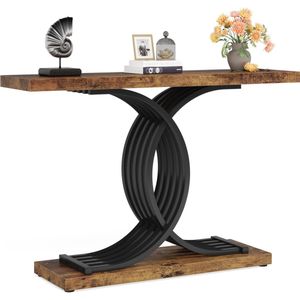 TRIBESIGNS - Console Tafel - Dressoirtafel Met Geometrische Metalen Poten - Industrieel - Bijzettafel - Hout/Metaal - Zwart/Bruin - 30 x 100 x 80 cm