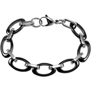 Brede Schakelsarmband - Ovale Design - Zwart Keramiek - Titanium Staal - Armband Dames
