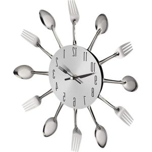 Wandklok Bestek - Keuken Accessoire - Ø 31 cm - Zilver - Metaal