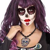 Atosa Verkleed sieraden ketting met Skull - zwart/multi kleur - dames - kunststof - Day of the Dead