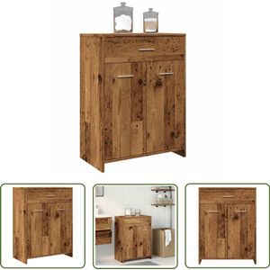 The Living Store Badkamerkast 60x33x80 cm bewerkt hout oud houtkleurig - Badkamerkast - Badkamermeubilair - Houten Badkamerkast - Opslagruimte Badkamer - Vintage Badkamer