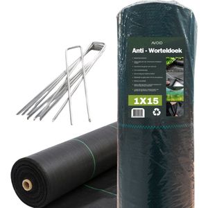 AVOID Worteldoek 1x15 m – 40x Gronddoekpennen – Grondzeil – 110 g/m²